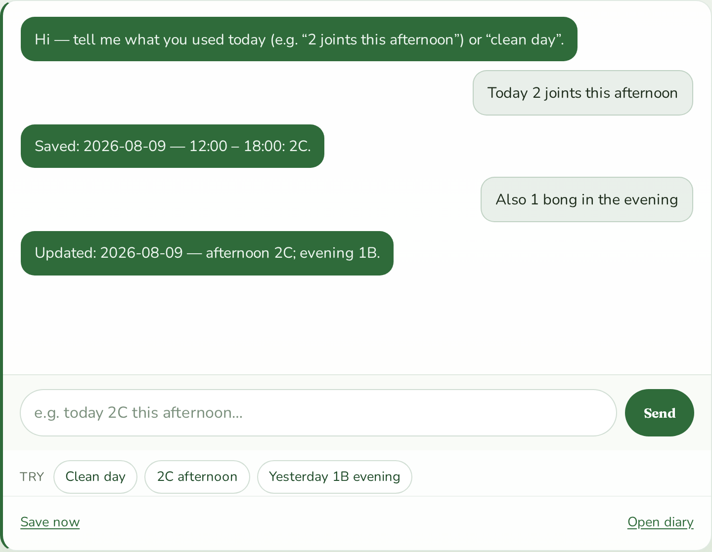 Screenshot of the chat agent logging diary doses